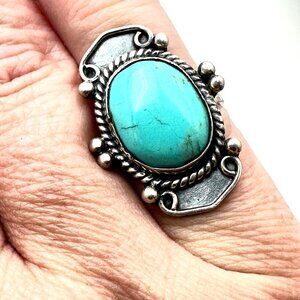 Native American Womens Ring Sterling Silver Blue Turquoise Size 5